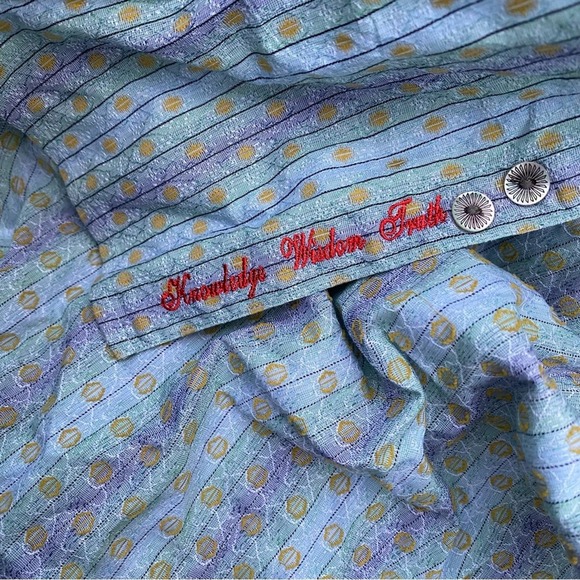 Robert Graham blue Plaid stripe button down Shirt Script Cuff 2XL - Picture 7 of 8